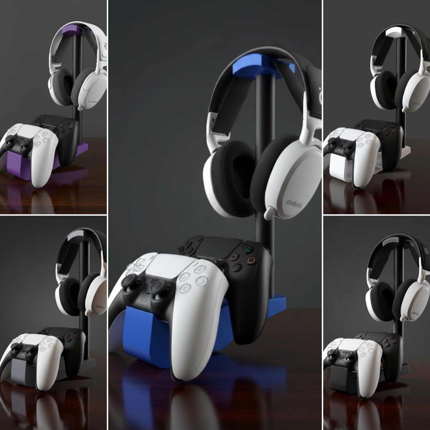 Headset & Dubbele Controller Stand - Zwarte Stok